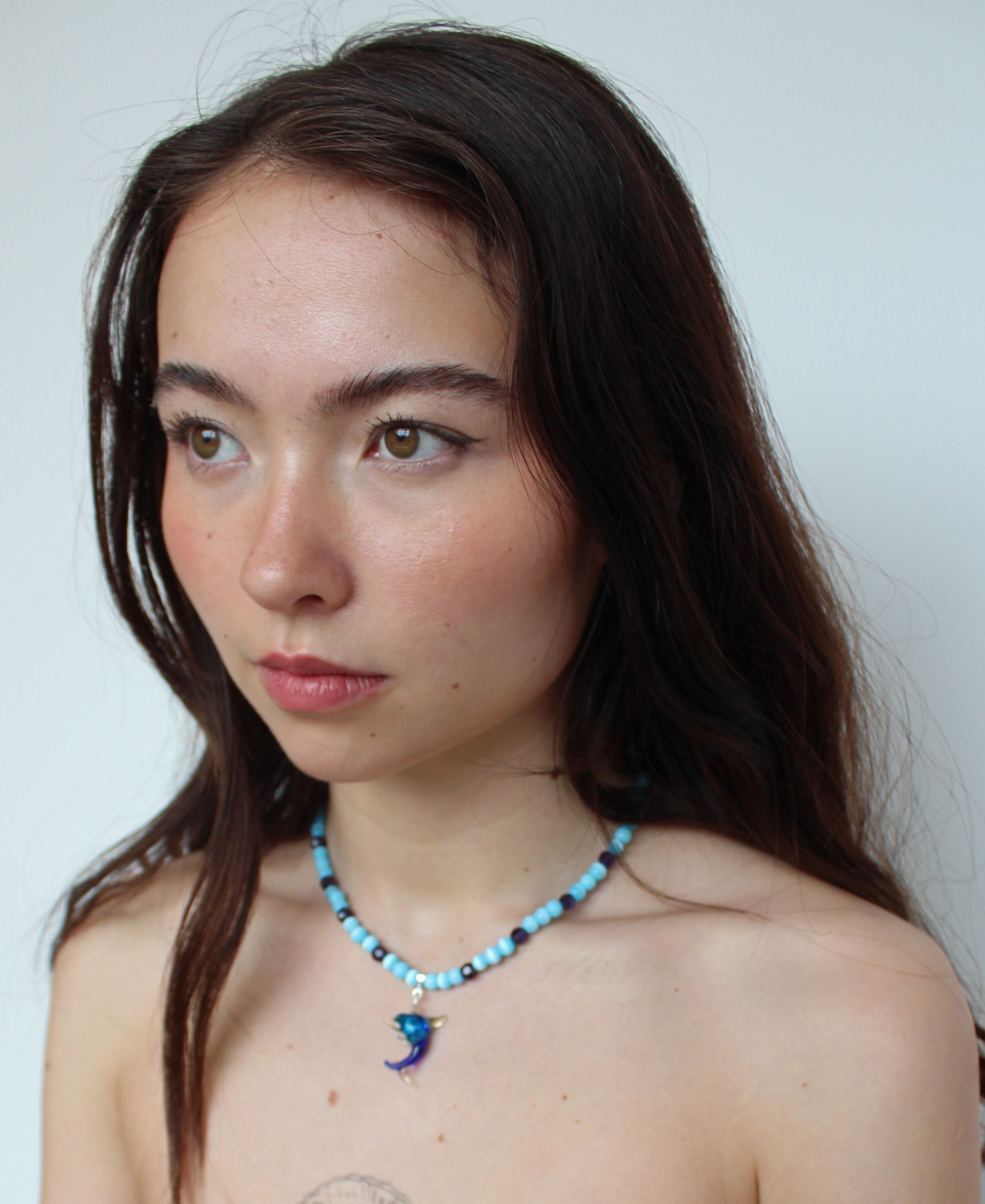 Multi Blue Glass Dolphin Necklace - Bazaare