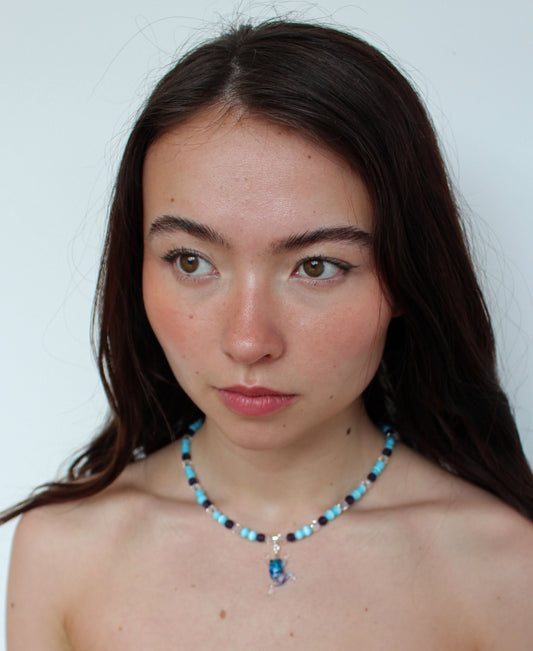 Multi Blue Glass Frog Necklace - Bazaare