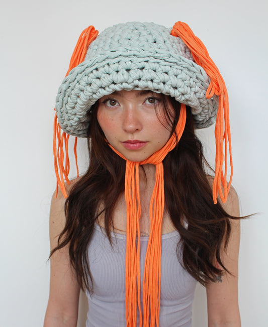 Soft Green & Orange Chunky Hat - Bazaare