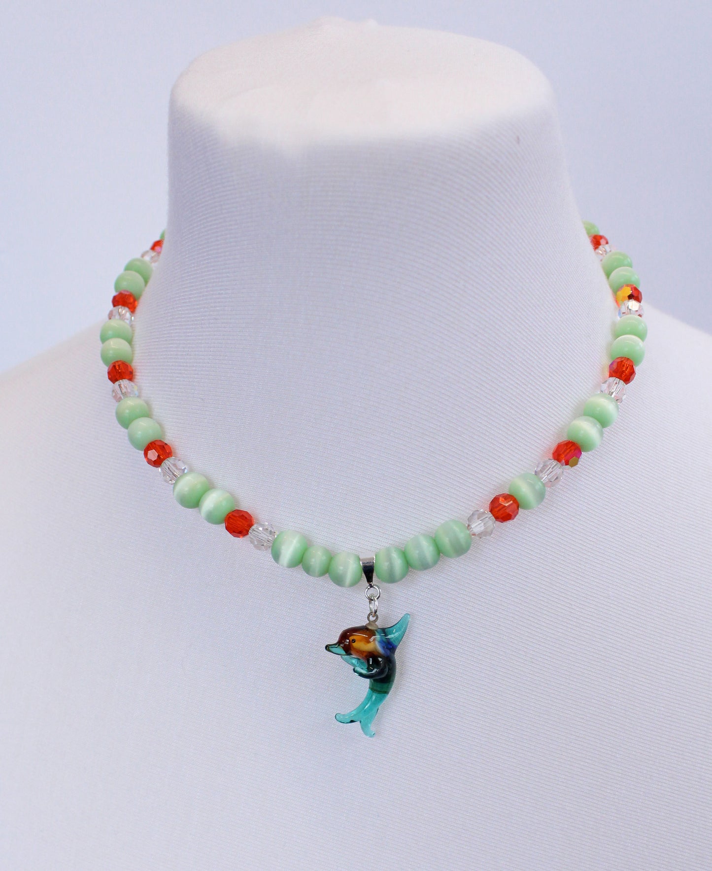 Orange & Green Glass Dolphin Necklace - Bazaare
