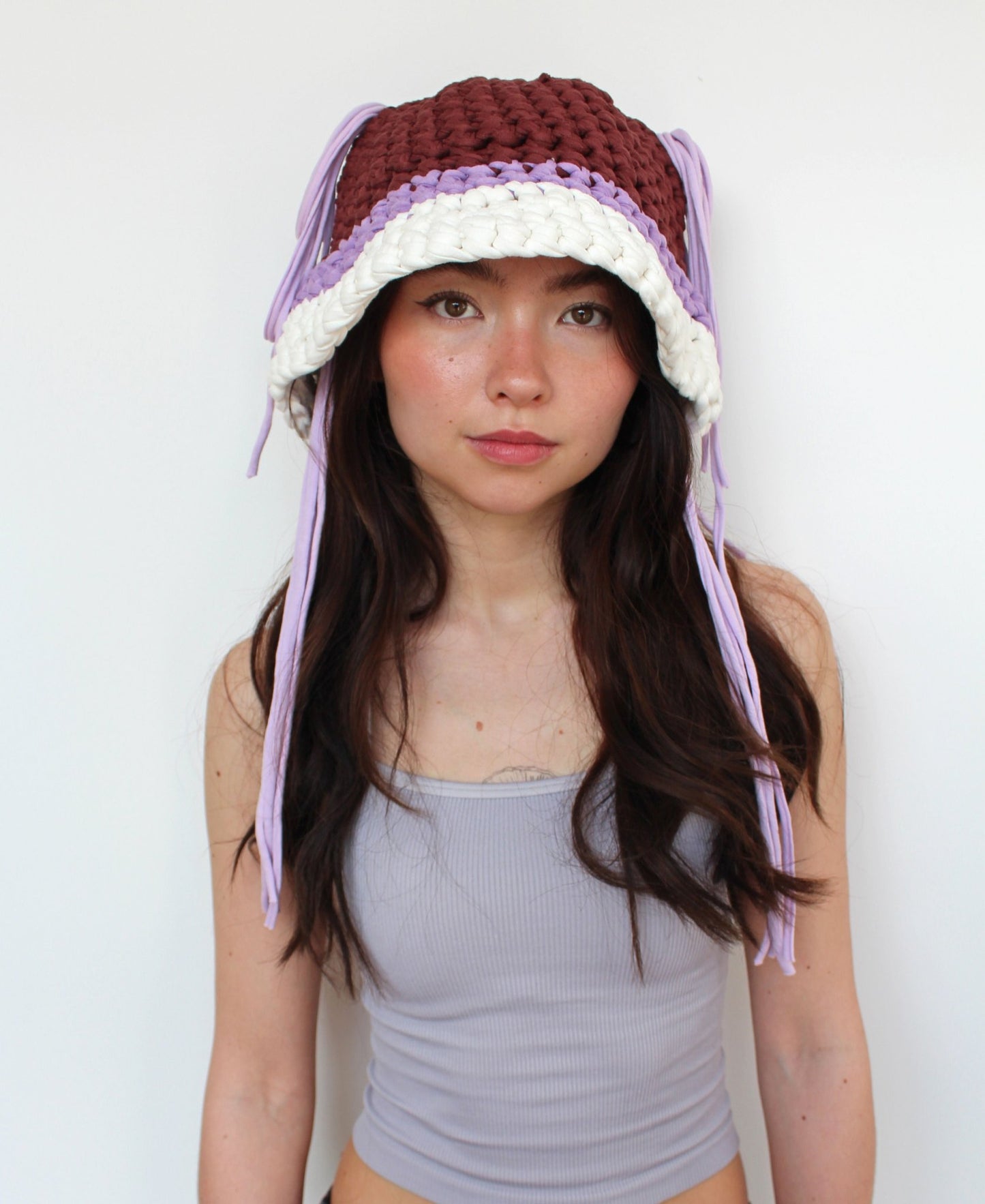Brown, Lilac & White Chunky Hat - Bazaare All Products
