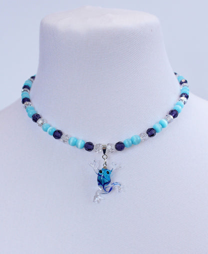 Multi Blue Glass Frog Necklace - Bazaare