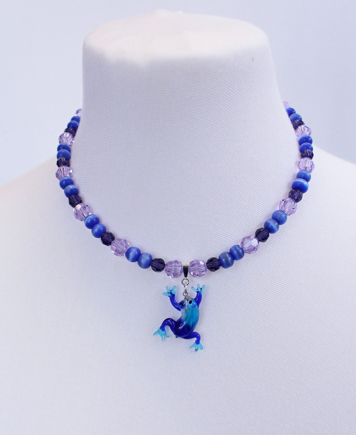 Multi Blue & Lilac Glass Frog Necklace - Bazaare