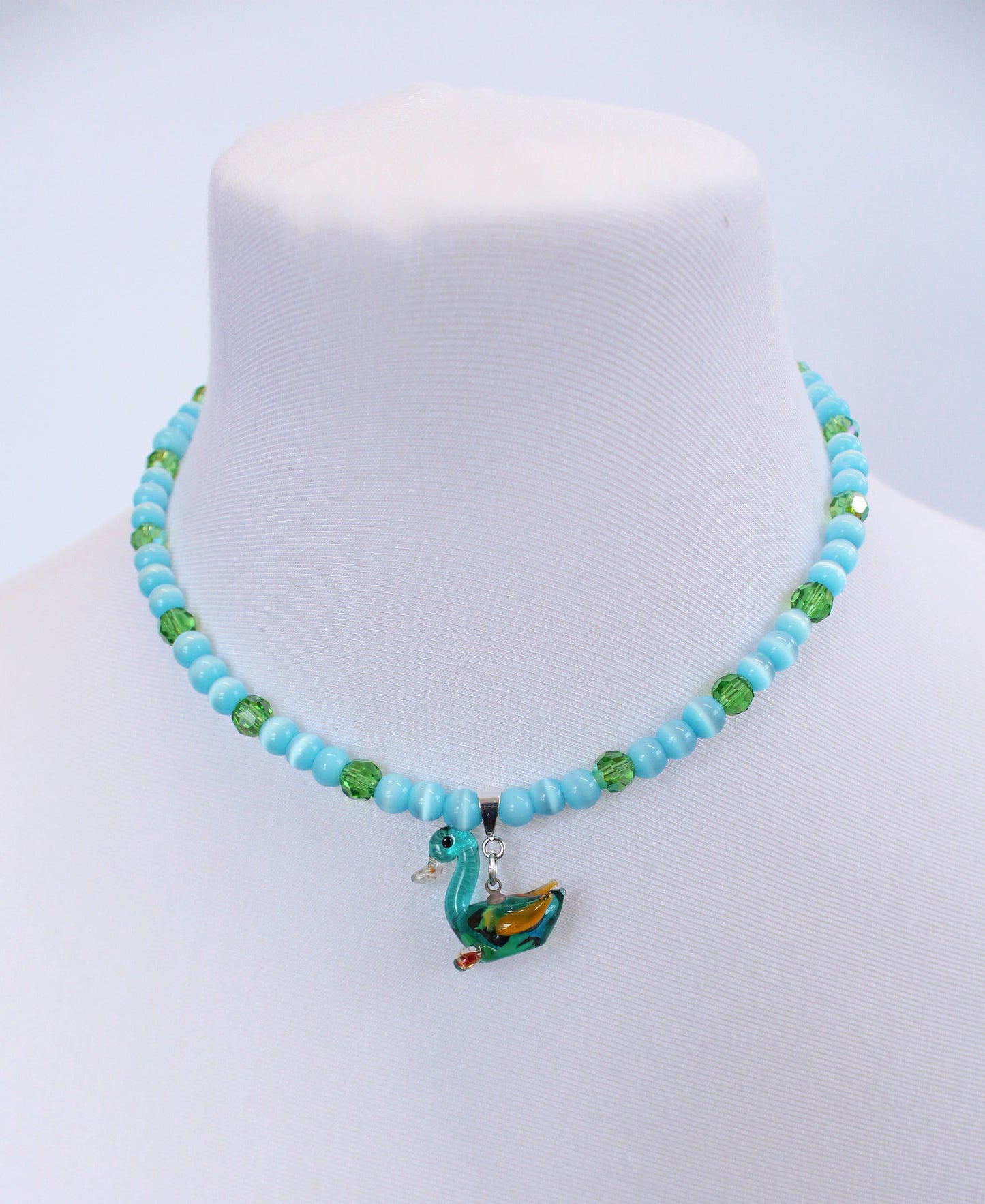 Pale Blue & Green Glass Duck Necklace - Bazaare