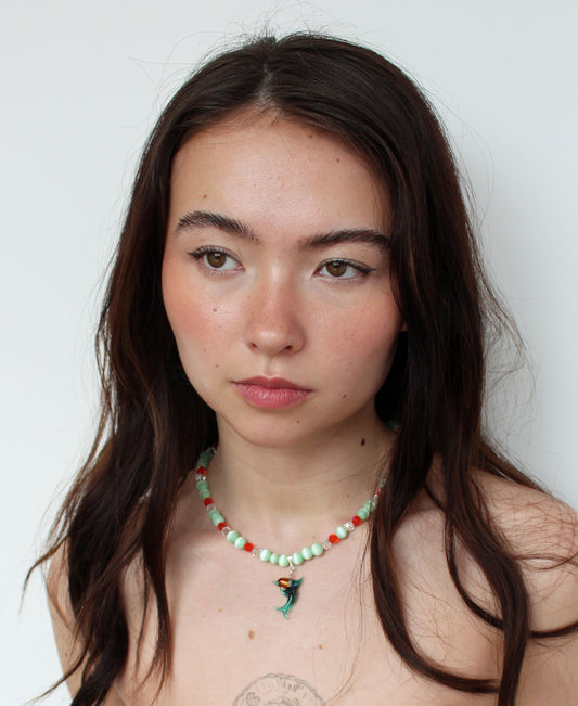 Pale Green & Orange Glass Dolphin Necklace - Bazaare