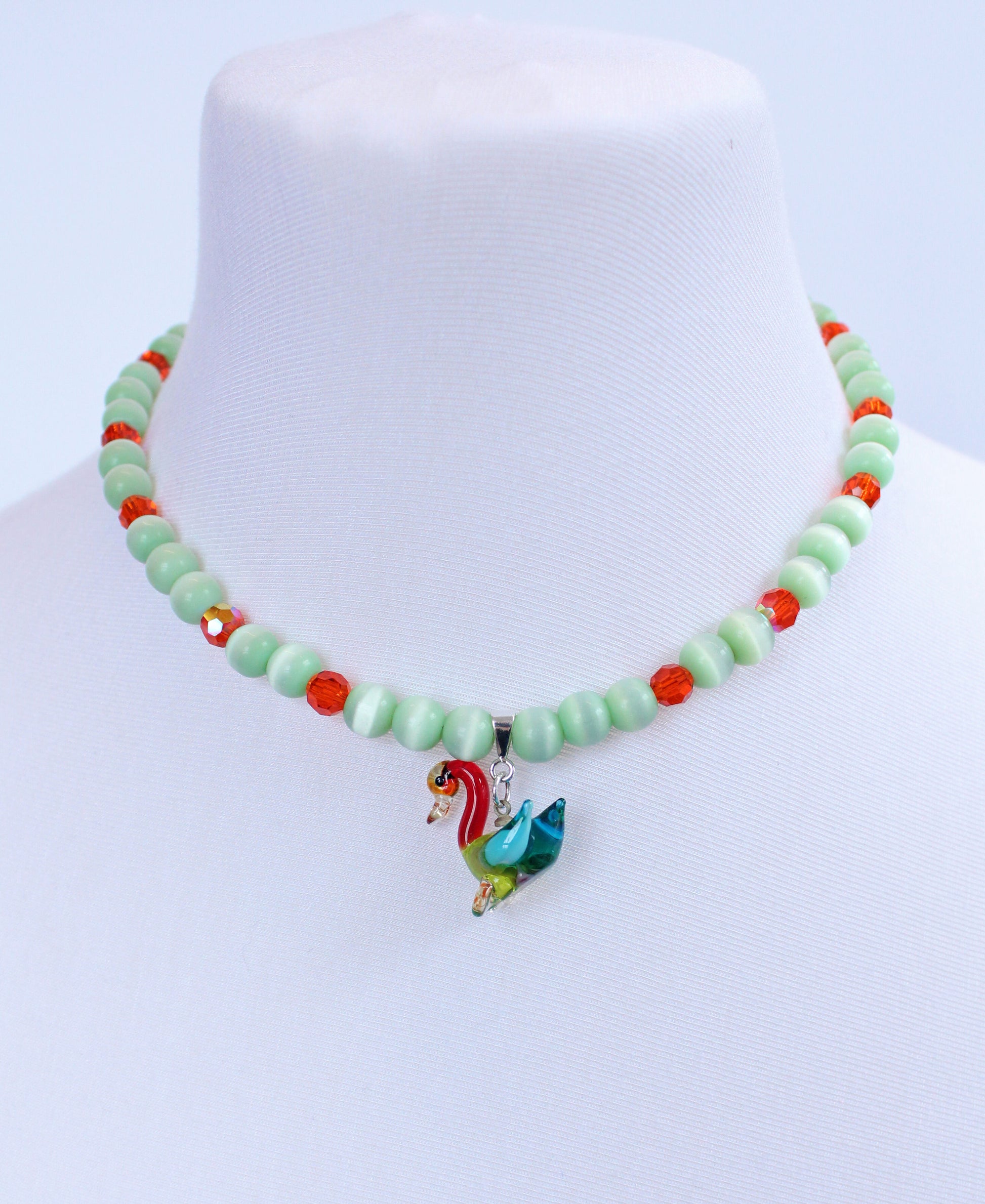 Orange & Green Glass Duck Necklace - Bazaare