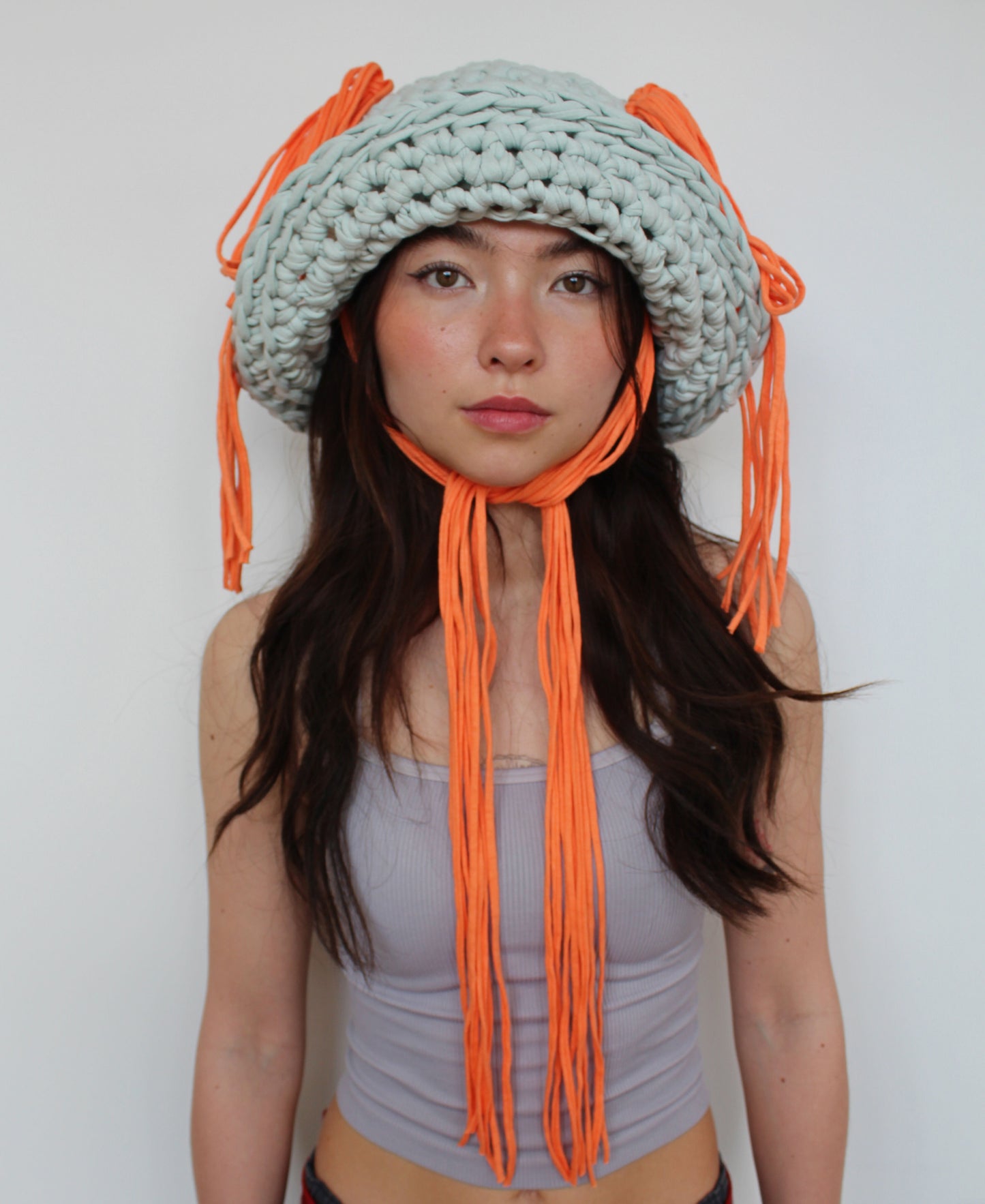 Soft Green & Orange Chunky Hat - Bazaare