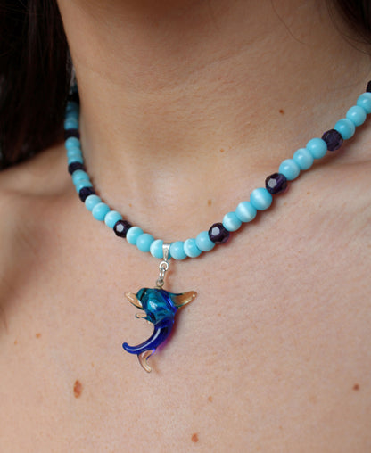 Multi Blue Glass Dolphin Necklace - Bazaare
