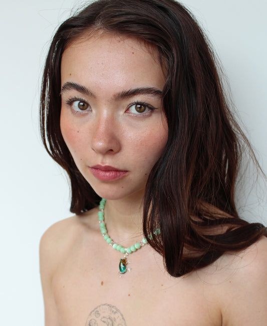 Pale Green & Crystal Glass Frog Necklace - Bazaare