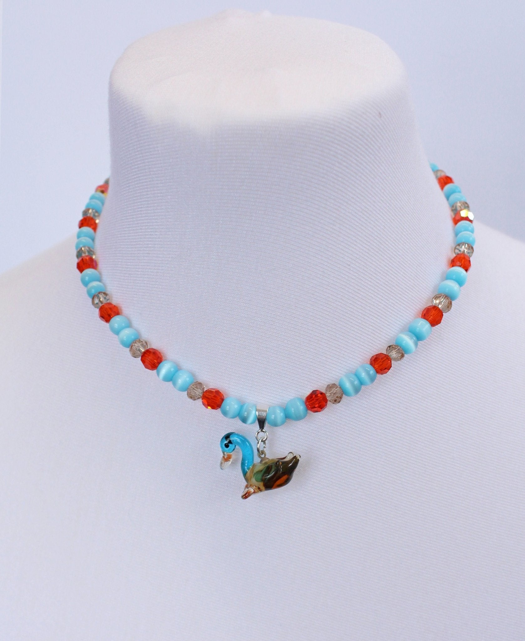 Blue & Orange Glass Duck Necklace - Bazaare All Products
