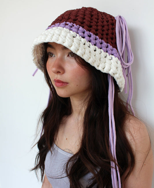 Brown, Lilac & White Chunky Hat - Bazaare All Products