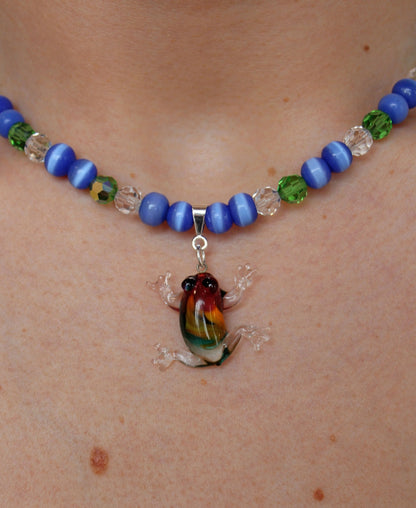 Dark Blue & Green Glass Frog Necklace - Bazaare All Products