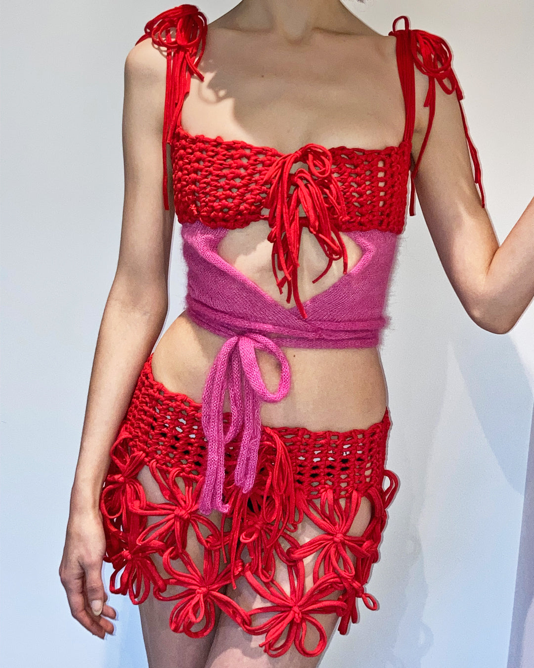 Red Flower Chain Mini Skirt - Bazaare